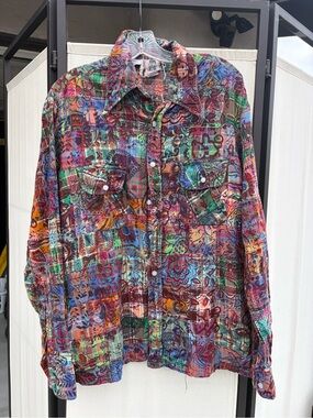 Multicolor Patchwork Casual Button-Down Shirt - Men's